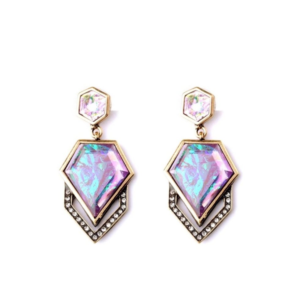 Stunning Purple Iridescent Geometric Drop Earrings - Picture 3 of 4
